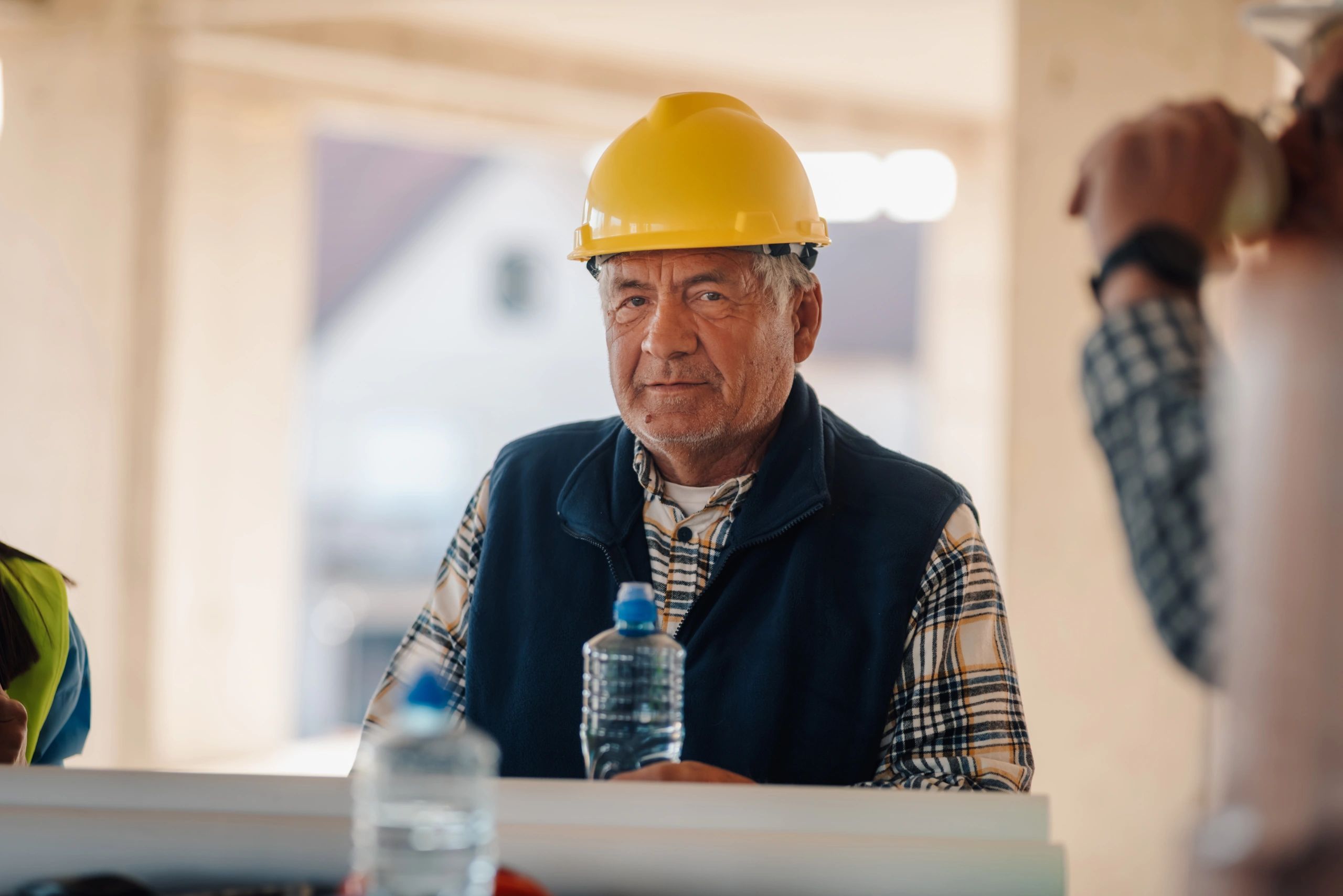 Construction workers taking a break together on a building site