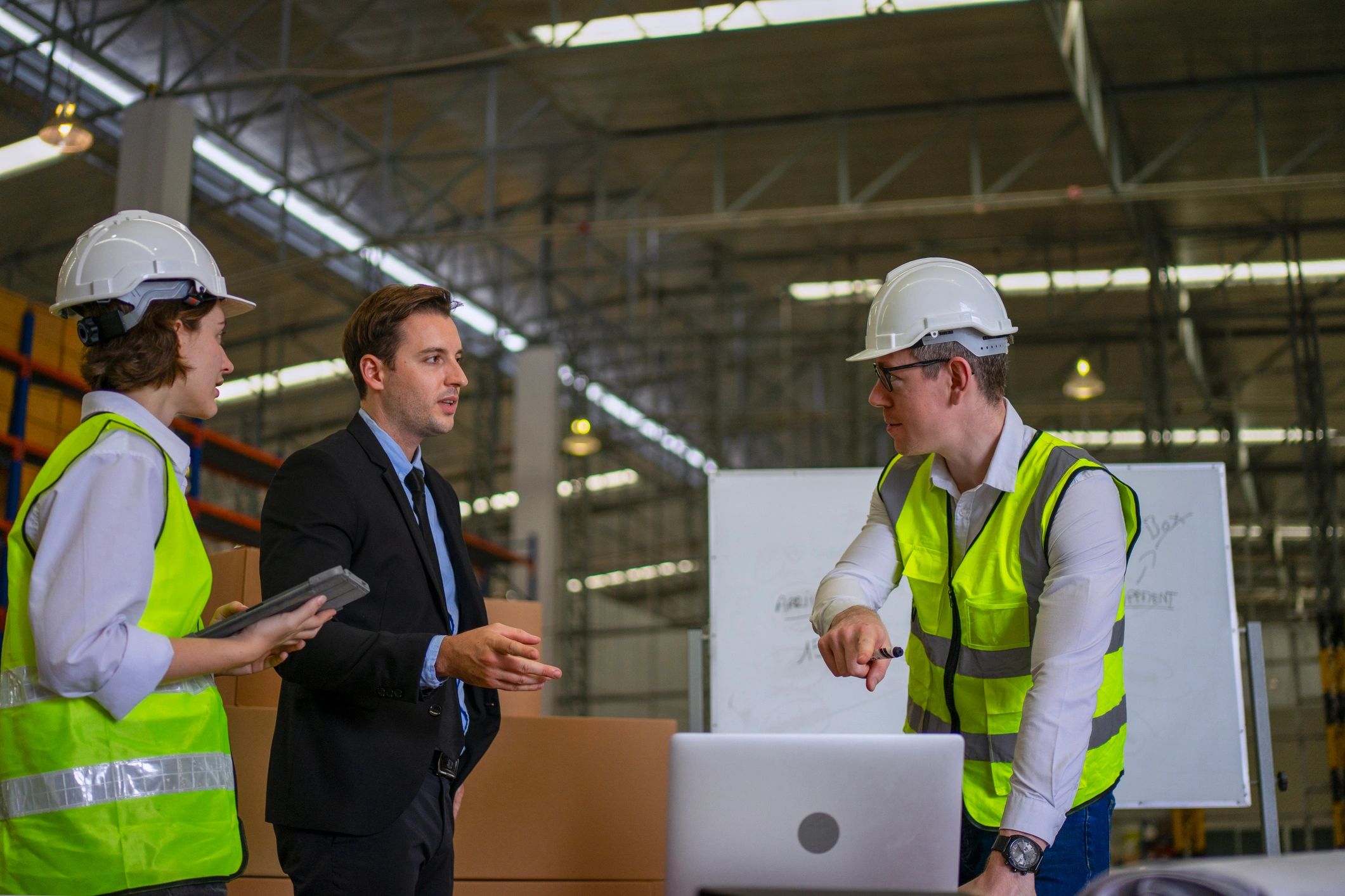 Warehouse team meeting on the floor